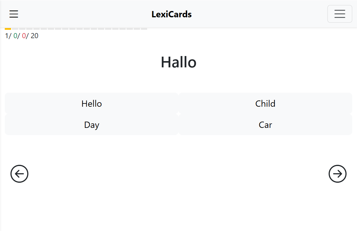 LexiCards App-Oberfläche