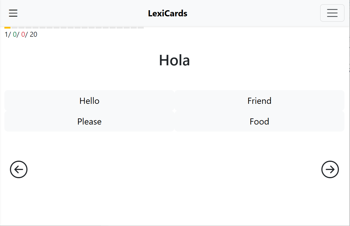 Interfaz de la aplicación LexiCards