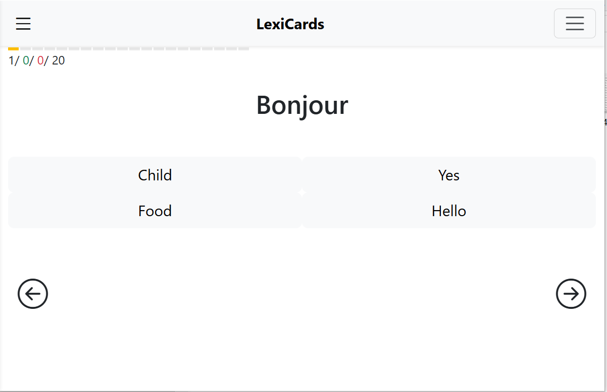 Interface de l’application LexiCards